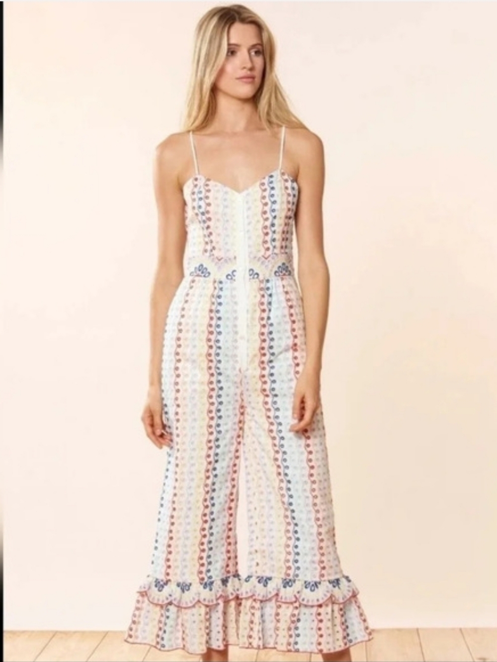 Sleeveless Embroidered Wide-Leg Red Carter Bailey Jumpsuit